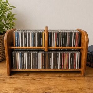 Vintage Napa Valley Oak CD VHS Game Media Rack Shelf Mission Style 20"